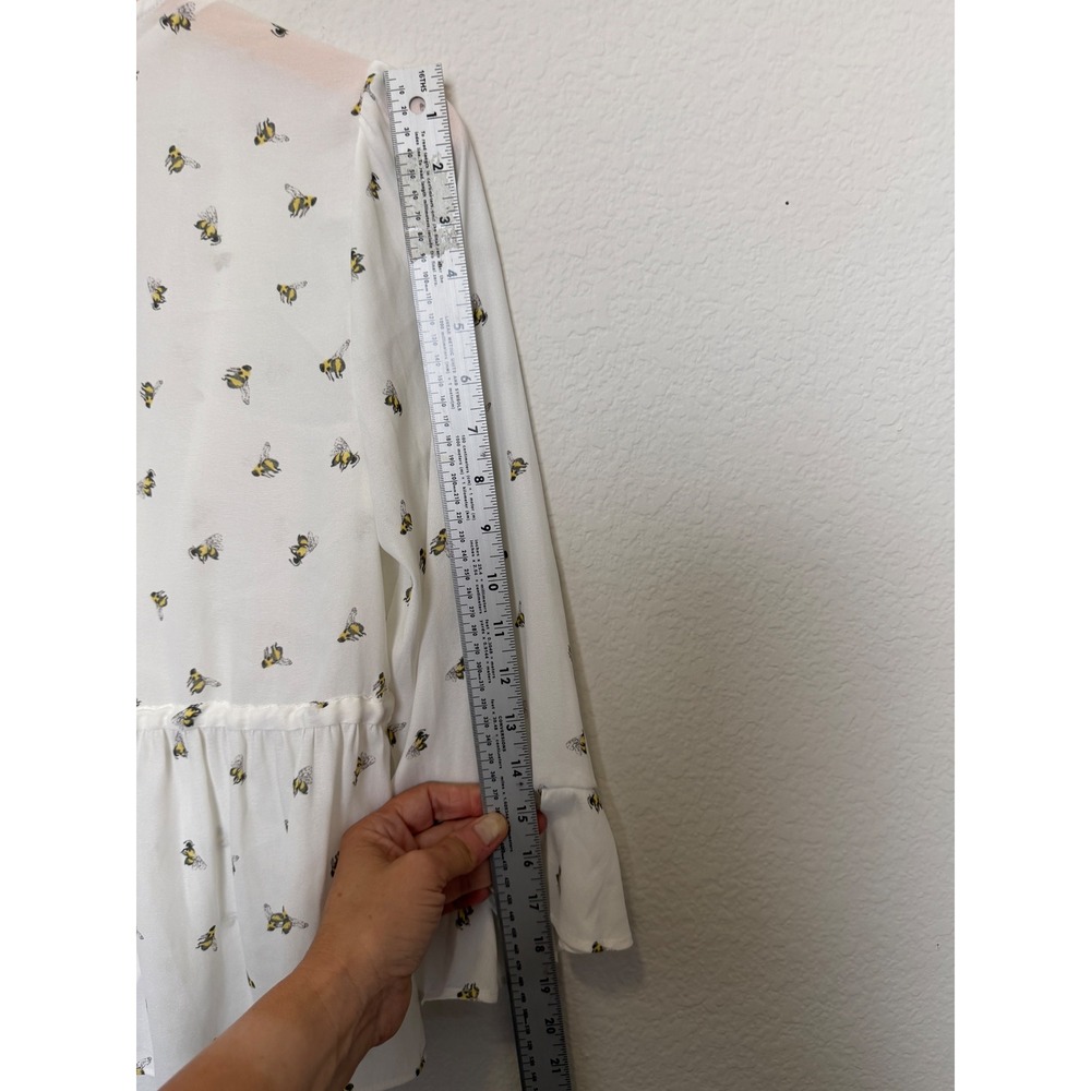 Free People Bee Print Tie Front Blouse Boho Bell Sleeve Sheer Top White S - Picture 11 of 16